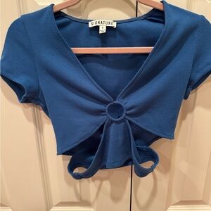 Signature Blue Crop Top with Knot Detail